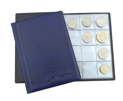 Best Highest Quality Coin Album for 96 COINS 50p £1 £2 FOLDER BOOK Blue