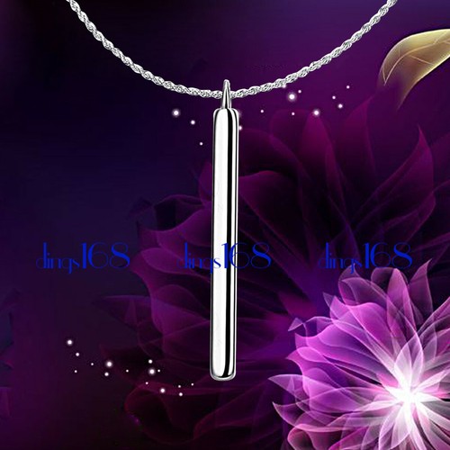 Unisex 925 Sterling Silver Modern Smooth 38mm Long Vertical Bar Pendant H1101 - Picture 3 of 4