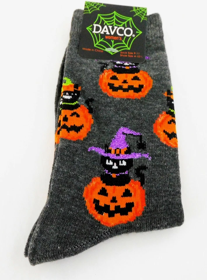 Calcetines Halloween Gris Negro Gato Calabazas Damas Calcetín Tallas 9 a 11 Foto 2 de 4