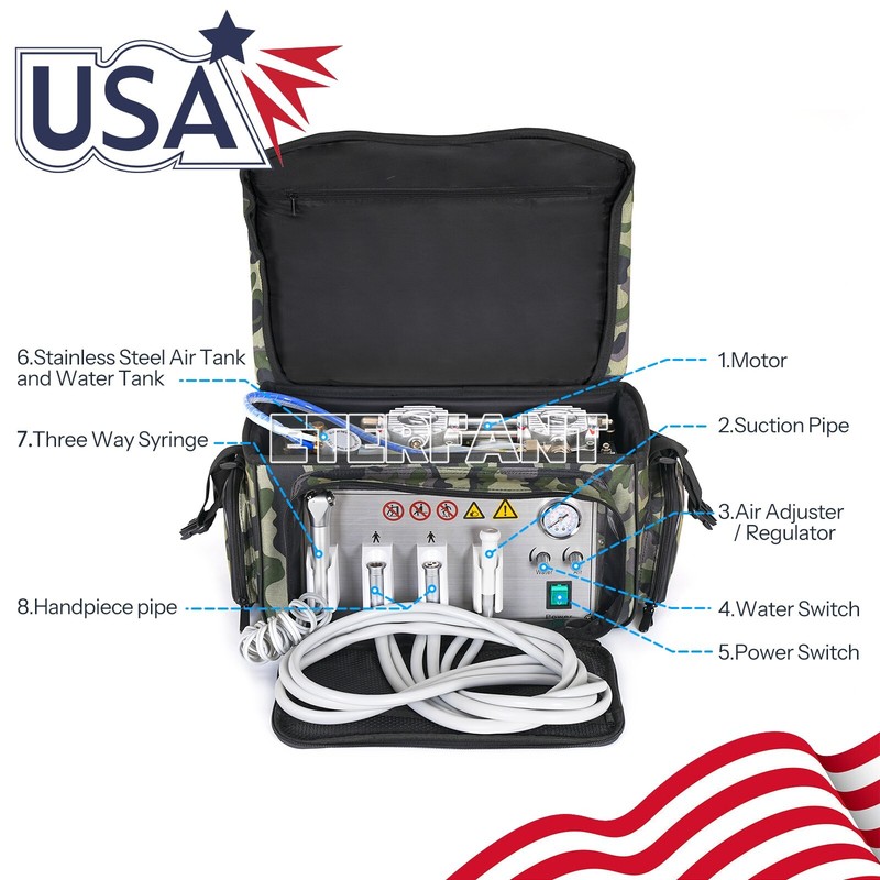 ETERFANT Portable Dental Delivery Unit Bag Air Compressor Suction System 4 H US