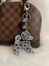 Dog Keychain Bag Charm Crystal Bling Black White Tassel New Handmade Gift