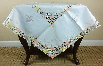 Embroidered Daisy  Floral Cutwork 42x42" Tablecloth Square End Side Coffee Table 