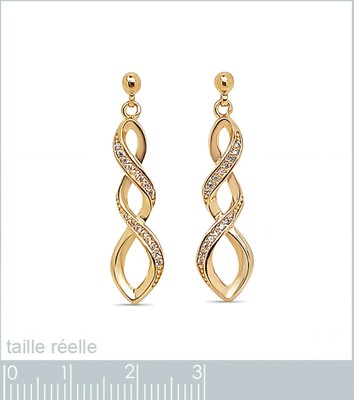 Boucles D'oreilles Pendantes - Plaqué Or, Perle Et Zircon - Neuf Avec étiquettes
