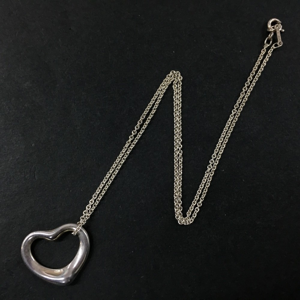 TIFFANY&CO. Silver 925 Elsa Peretti Open Heart Pendant Necklace/2AF1833