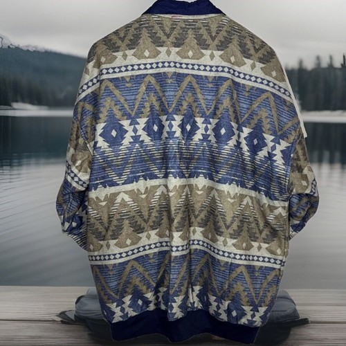 Vintage 90's Karizma Snap Up Reversible Jacket Tan/White/Blue Dead Stock NWT - Picture 2 of 12