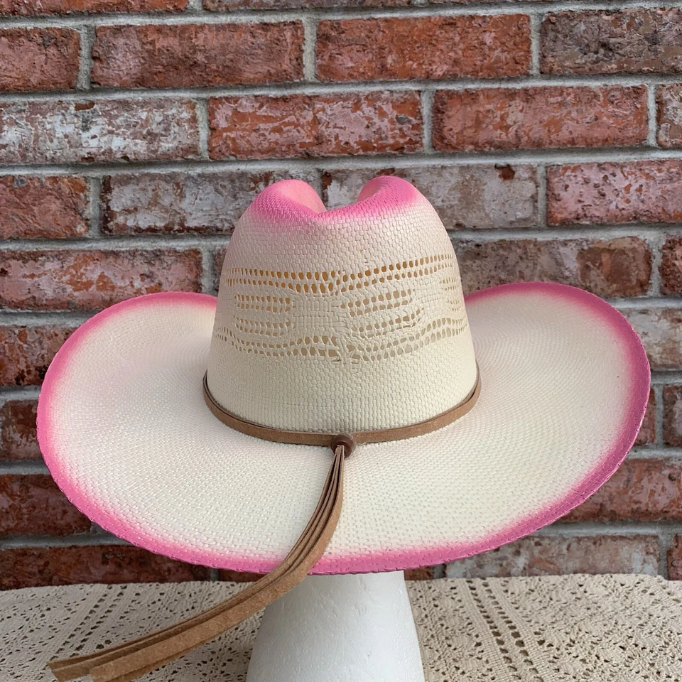 Western Express Inc ковбой соломенная шляпа розовый кремовый резинке богемное Мексика размер S/M - Изображение 4 из 4
