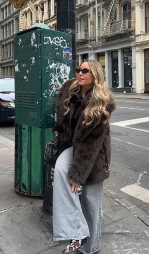 ZARA FAUX FUR COAT WITH BELT DARK BROWN NEW FW24/25 SIZES XS-XL REF. 6318/023 - Picture 3 of 8