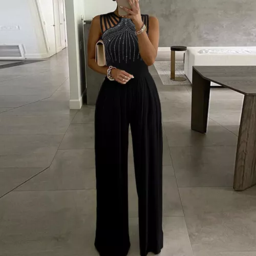 Damen Elegant Jumpsuit Lang Einteiler Sommer Schulterfrei Hosenanzug Overall ^ - Bild 6 von 19
