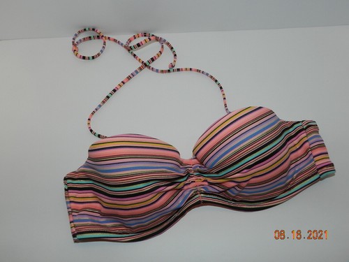 Victorias Secret Bikini Top 34B Bandeau Striped Pink Blue Yellow strapless