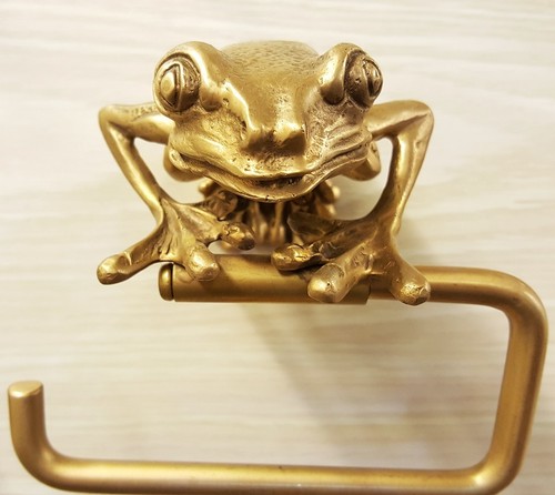 Brass Tissue Roll Paper Holder Hang ฺBIG FROG Vintage Toilet Bathroom Home Decor - Picture 3 of 12