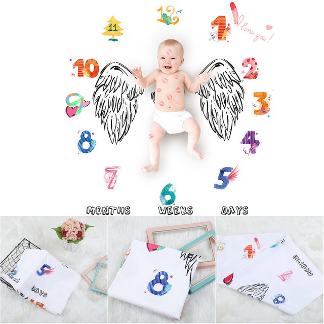 Newborn Baby Age Number Milestone Blankets for Photography Photo Props Shoots