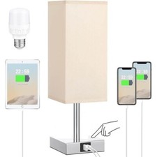 Touch Lamps with USB & Type C Port Nightstand Lamp Charge Ports 3 Way Dimmable