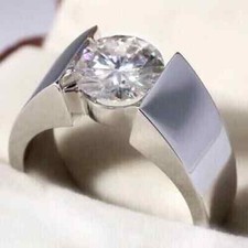 3Ct Round Cut Real Moissanite Mens Engagement Wedding Ring 14K White Gold Plated
