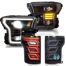 LED Headlights W/DRL Animation+ VLAND SMOKED Tail Lights For Ford F150 2015-2017