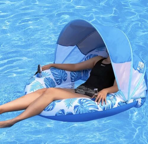 Pool Chair Float with Canopy Shade UPF50+, Large Pool Floats for Adults