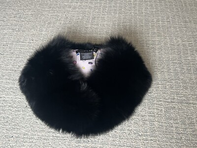 New Charlotte Simone Black 100% Fox Fur Scarf Coat Collar