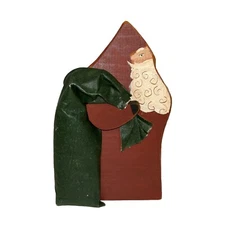 Santa With Green Paper Sack Wood Hand Painted Primitive Folk Art Christmas Decor