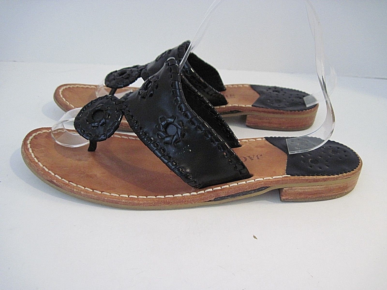 Jack Rogers USA Womens Navajo Black Leather Thong Sandals Shoes Size 8M Jack Rogers USA Womens Navajo Black Leather Thong Sandals Shoes Size 8M