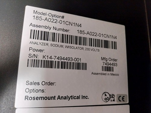 ROSEMOUNT ANALITICAL CFA 3000 Analizzatore di sodio con isolatore 115/220VAC - Foto 13 di 22