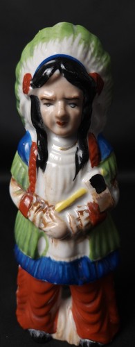 Vintage Indian Porcelain Figurine Made Japan 6" Tall Headdress Female #N1 - Picture 4 of 9