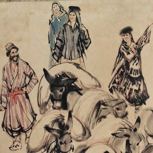 Alte chinesische Kalligraphie Rollmalerei "huang Zhou Esel" Malerei Papierscheibe - Bild 7 von 8