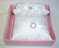 Studio His  Hers Ring Pillow and Garter White Satin  Rhinestone Model 569244
