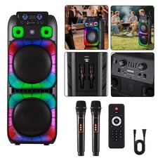 Dual 15" Bluetooth Speaker w/Mic Lights Party Subwoofer Heavy Bass Sound System