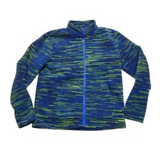 Eddie Bauer Jacket Kids XL 16 Blue Striped Fleece Full Zip Pockets Outdoor