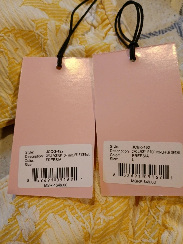 Traje de Baño Juicy Couture 2 Piezas L Amarillo Blanco Floral Bikini Volantes Nuevo con Etiquetas Nuevo Foto 2 de 4