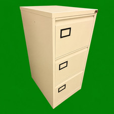 Steel Filing Cabinet, Cream 3-Drawer, Lockable but No Key, Document File Storage