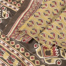 Sanskriti Vintage Sarees Olive Green 100 Pure Silk Printed Sari 6Yd Craft Fabric