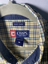 Chaps Blue & Yellow Checks Long Sleeve Performance Dress Shirt Medium Stretch