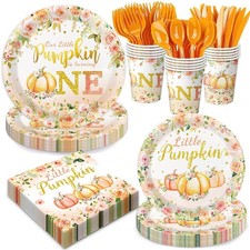 Fall Little Pumpkin Baby Shower Party Decorations Plates Napkins 24 Guests
