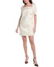 Oscar De La Renta Fern Embroidered Silk-Lined Wool-Blend Shift Dress Women's