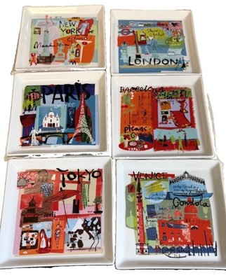 Crate & Barrel City Plates Barcelona, New York Venice Tokyo London Paris 5.75''