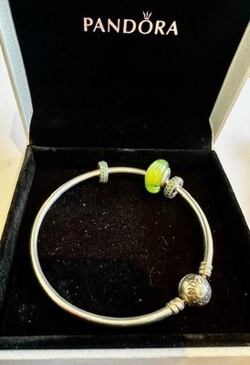Damen Mädchen Original Pandora Armreif Grün Massiv Silber 925 ALE Schmuck