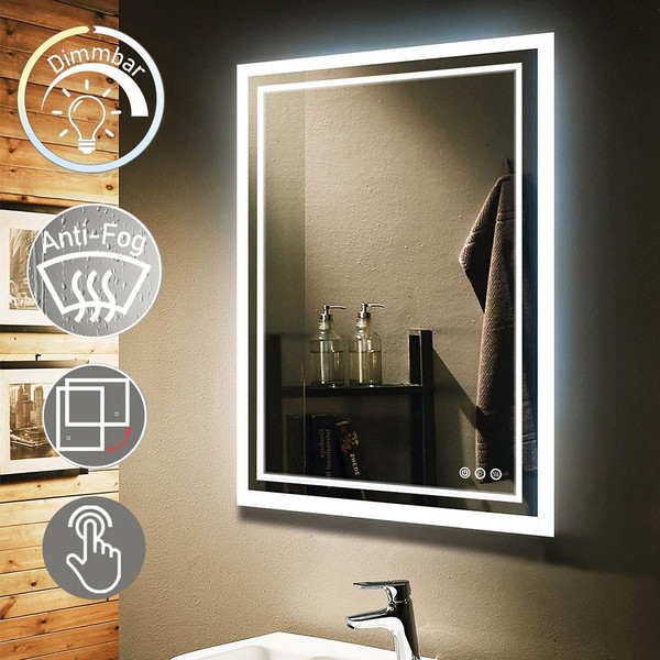 Luvodi Badspiegel Led Badezimmerspiegel Wandspiegel Beschlagfrei 50X70Cm Dimmbar-image