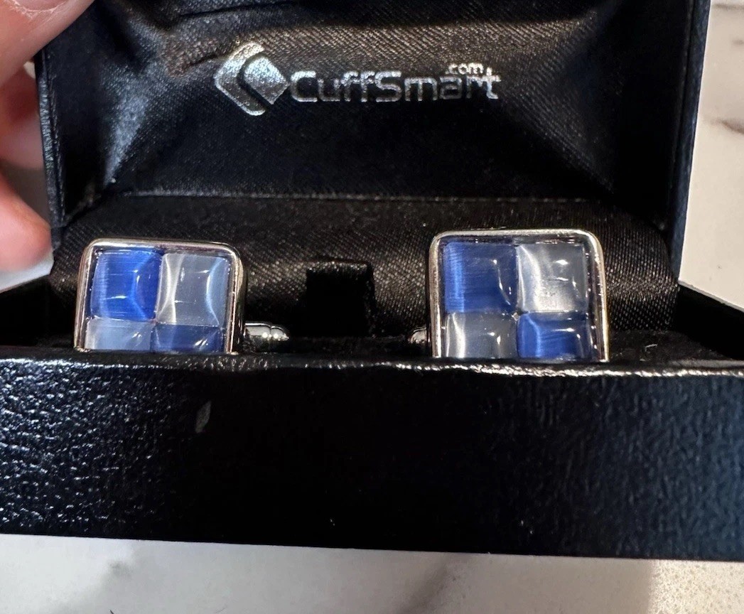 Elegant Blue & Silver Patchwork Cufflinks for Men - image 1