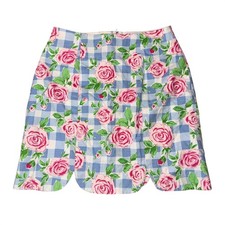 Vintage Lilly Pulitzer Skirt size 4 Gingham Floral Scalloped Hem Linen Blend