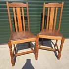 Pair of Vintage 1950s Oak High Back Side Dining Chairs Vinyl Seats
