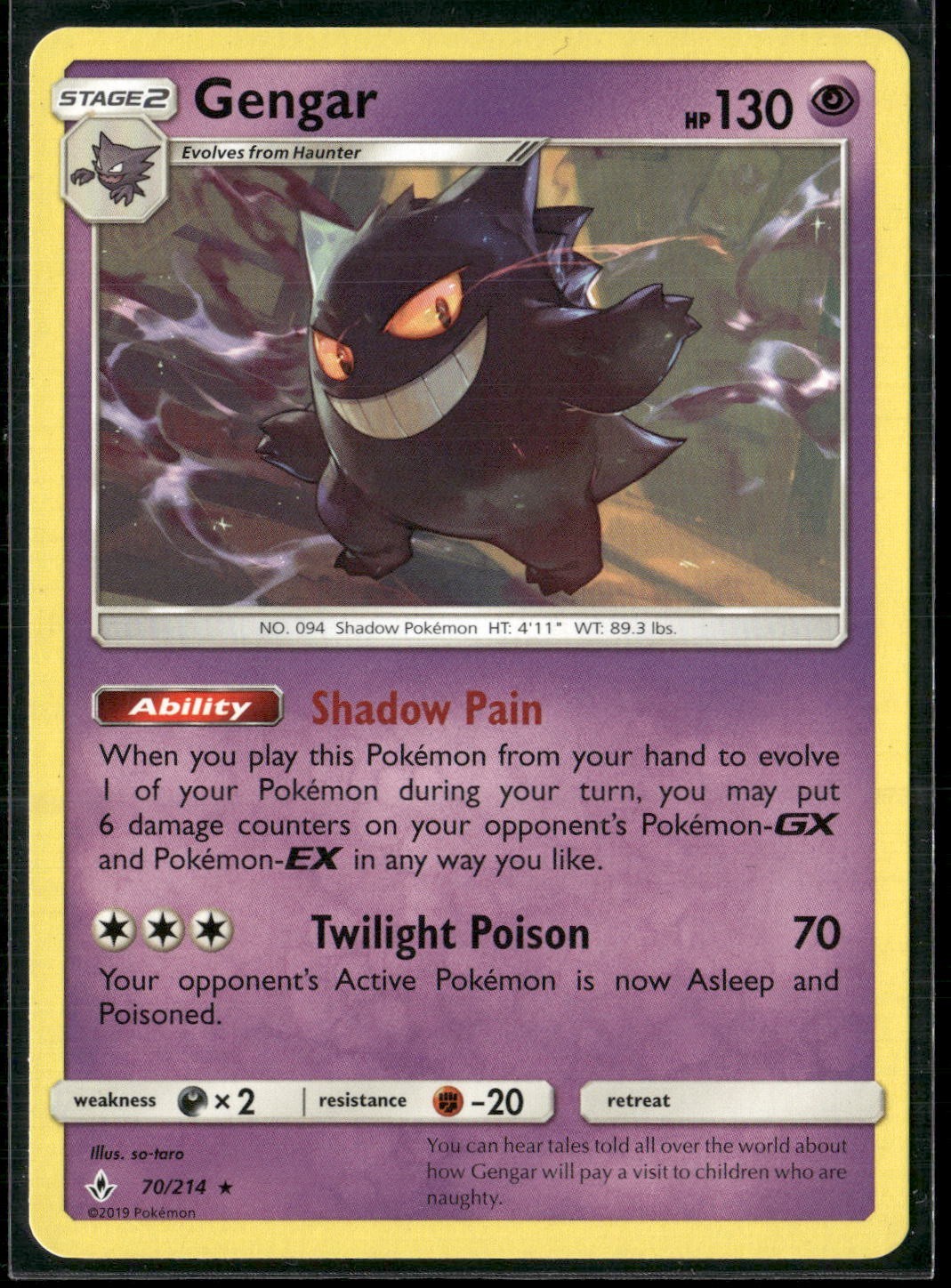 Pokémon - Gengar 70/214 Regular Rare SM Unbroken Bonds LP
