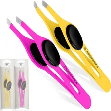 Professional Eyebrow Tweezers Slanted Tip Stainless Steel 2,3Xpcs Set, Non-Slip 