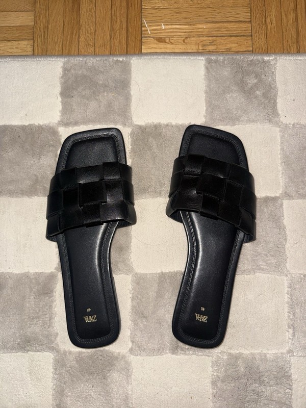 ZARA - ABIERTO - Women's Flat Sandals Woven Leather Black 40 EU