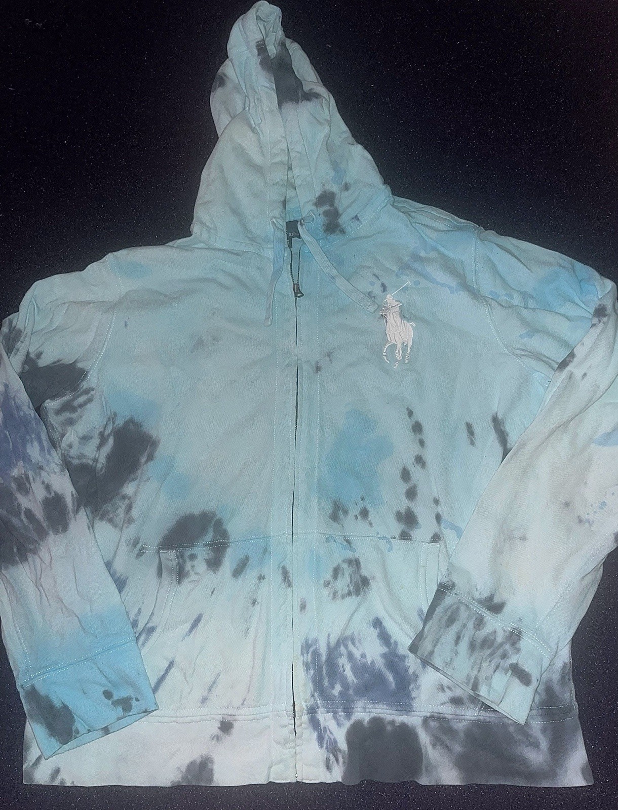 Polo Ralph Lauren felpa con cappuccio tie dye personalizzata taglia 2XL Big Pony blu navy blu