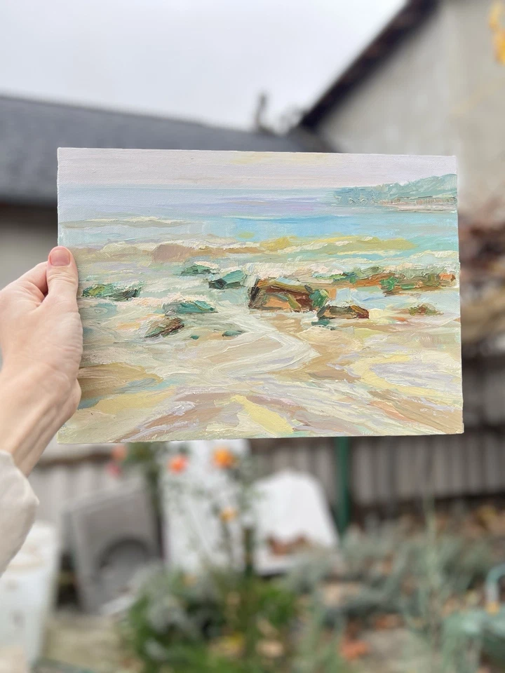 Pintura Original Puesta de sol de un mar Impresionismo Óleo sobre Cartón de A.Shrub Foto 4 de 4