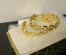 14 k Gold plated Pavé Clear Cubic Zirconia Round Hoop Earrings, Post Closure