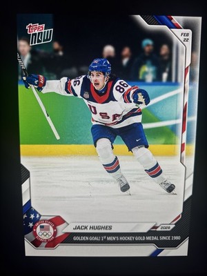 JACK HUGHES 2026 TOPPS NOW OLYMPIC TEAM USA HOCKEY WIN 1st GOLD MEDAL Since 1980