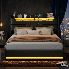 Doppelbett 140x190 Boxspringbett Polsterbett Bettgestell mit USB/LED/Lattenrost