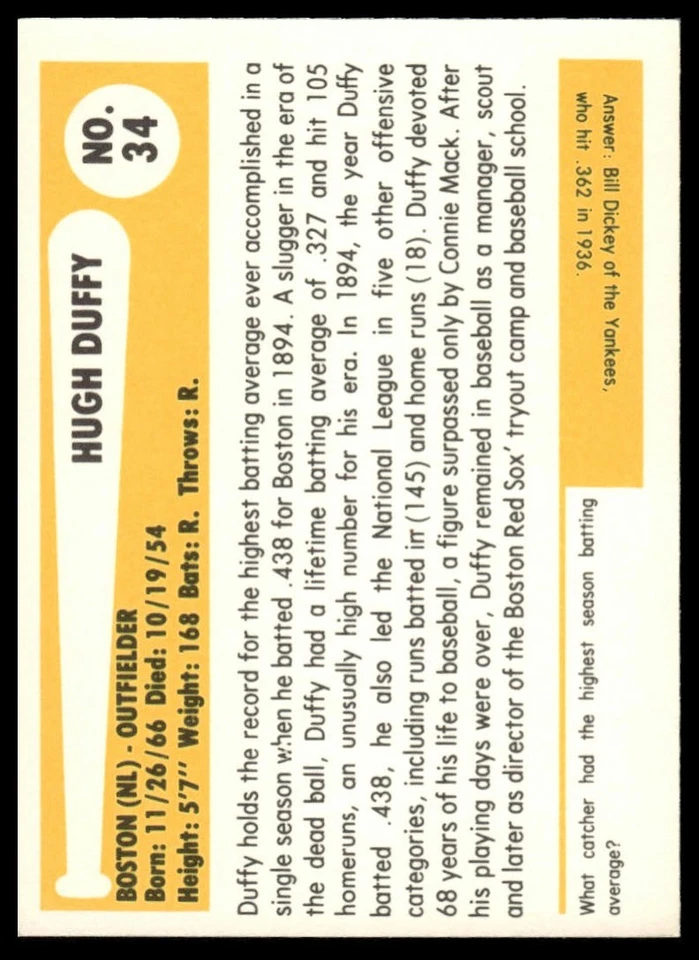 1980-87 SSPC HOF #34 Hugh Duffy - Image 2 of 2