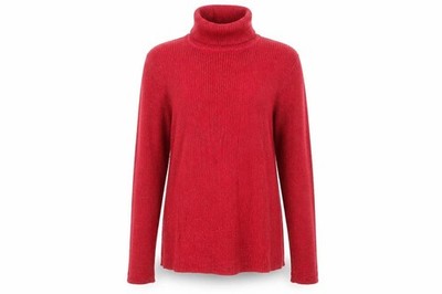 Basic Editions Damen Pullover Pulli Größe L Rot Rollkragen Langarm Freizeit